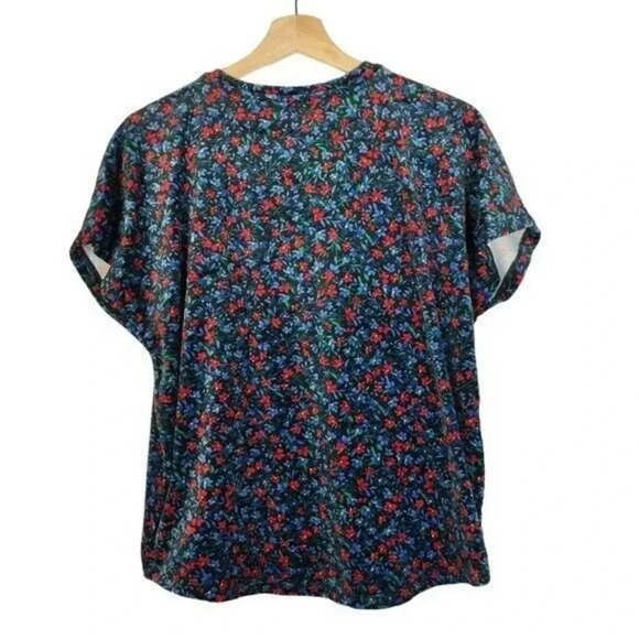 Ann Taylor LOFT Blue & Red Floral V-Neck Velvet Short Sleeve Blouse XS - Picture 3 of 5